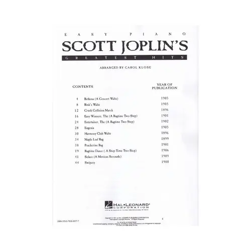 Easy Piano Scott Joplin - Greatest Hits