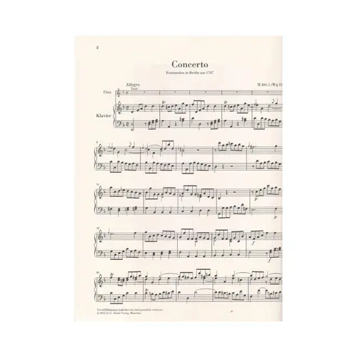 Flute Concerto In D Minor - Piano Reduction