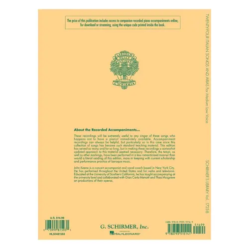 Twenty-Four Italian Songs And Arias Of The Seventeenth And Eighteenth Centuries For Medium Low Voice