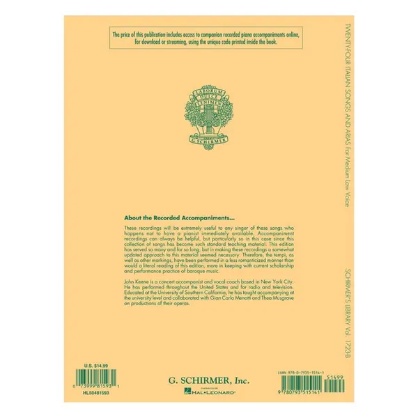 Twenty-Four Italian Songs And Arias Of The Seventeenth And Eighteenth Centuries For Medium Low Voice