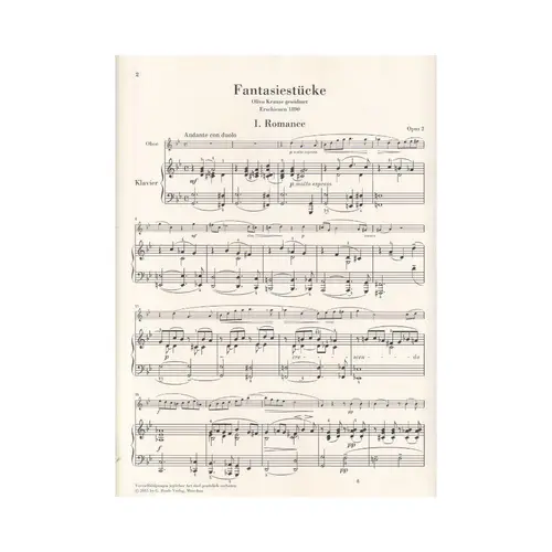Fantasy Pieces Op.2 For Oboe And Piano