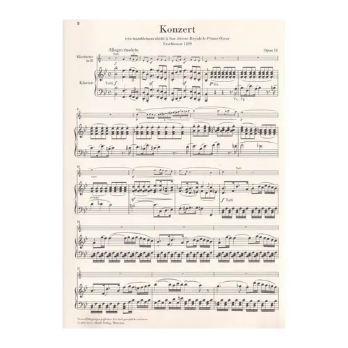 Clarinet Concerto In Bb Major Op.11 - Piano Reduciton