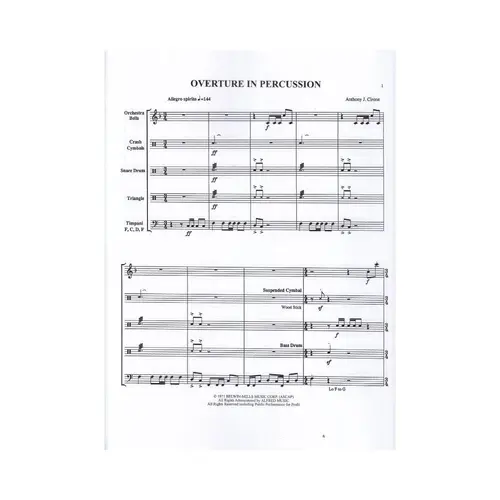 Overture In Percussion For Percussion Quintet - Percussion Ensemble Series