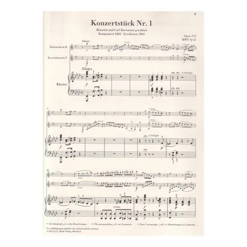 Concert Pieces Opus 113 - 114 For Clarinet, Basset Horn (2 Clarinets and Piano)