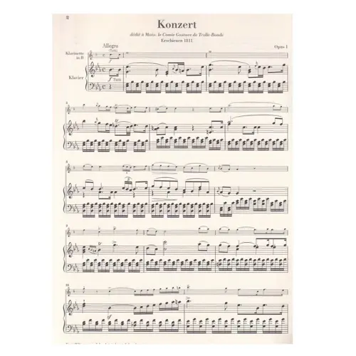 Clarinet Concerto E Flat Major Op. 1 - Piano Reduction