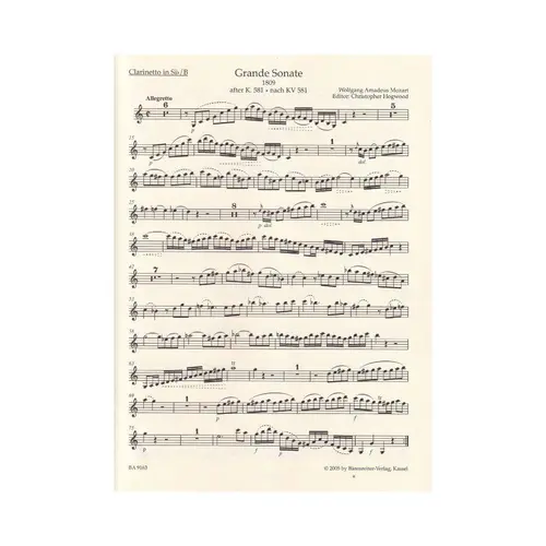Grande Sonate Fur B-Klarinette Und Klavier - Kv 581