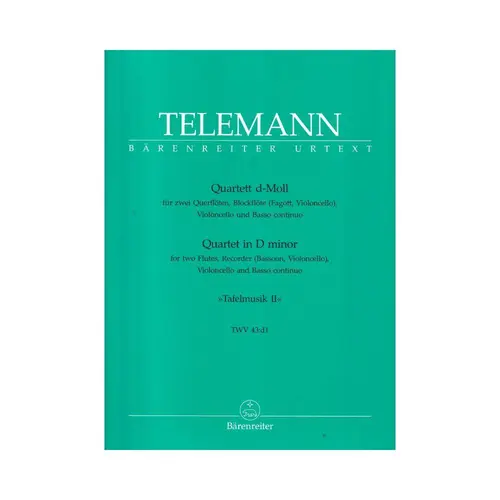 Quartet in D minor for two flutes, recorder (bassoon,violoncello) , violoncello and basso continuo TWV 43:d1