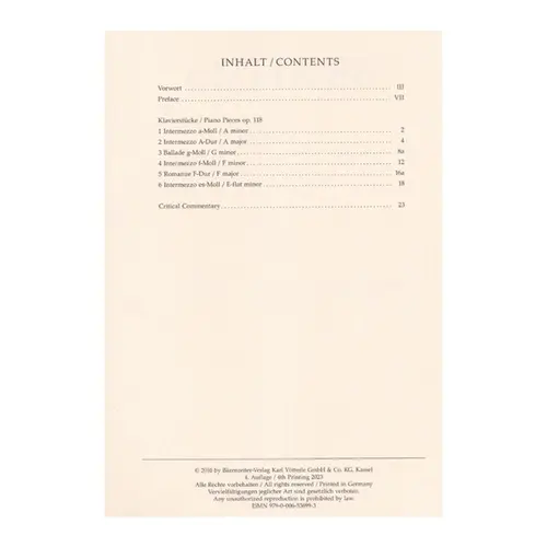 Piano Pieces - Op.118
