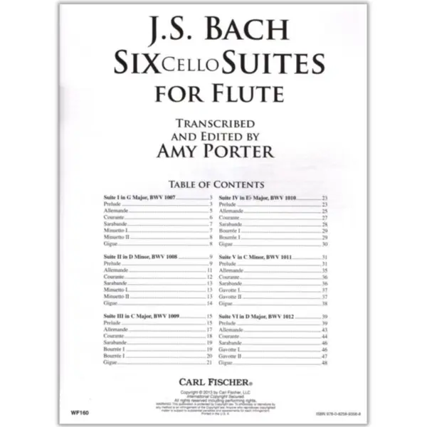 Six Cello Suites For Flute Transcribed And Edited By Amy Porter