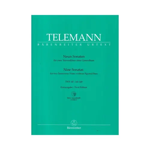 Nine Sonatas for two transverse flutes without figured bass - Twv 40: 141-149