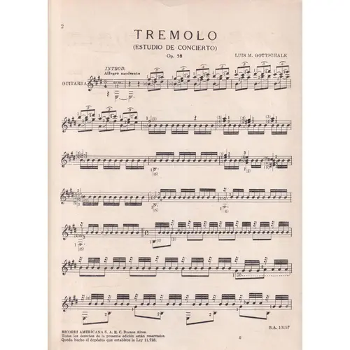 Tremolo - Op.58  para violão (Edição Antiga)