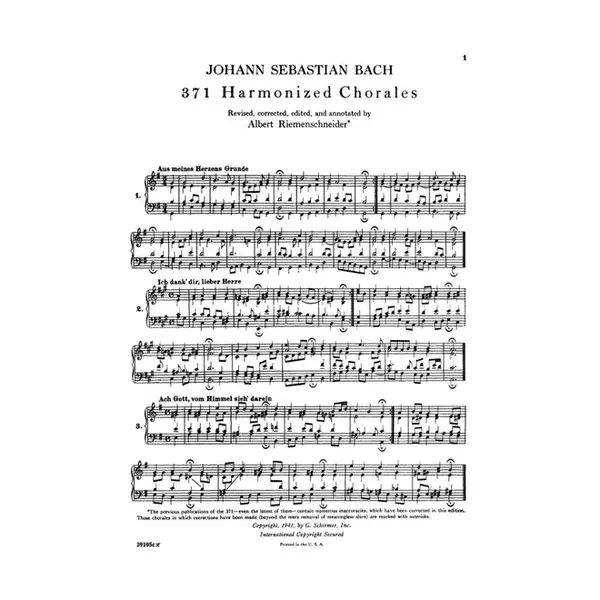 371 Harmonized Chorales And 69 Chorale Melodies With Figured Bass - Piano Solo