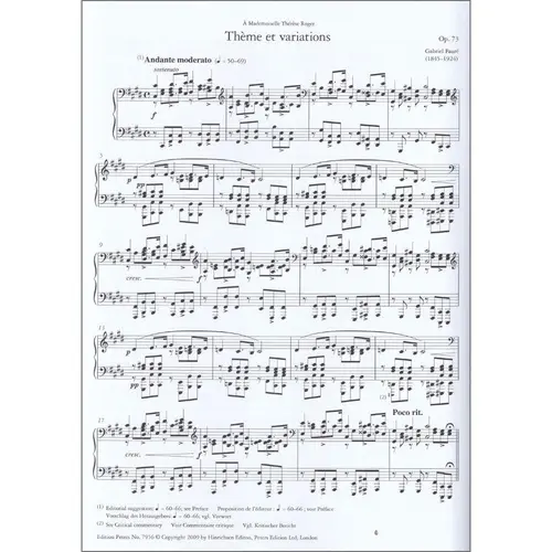 Theme Et Variations For Solo Piano