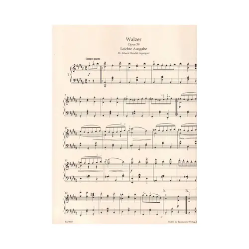 Waltzer Op.39 - Easy Edition (Arranged By The Composer)