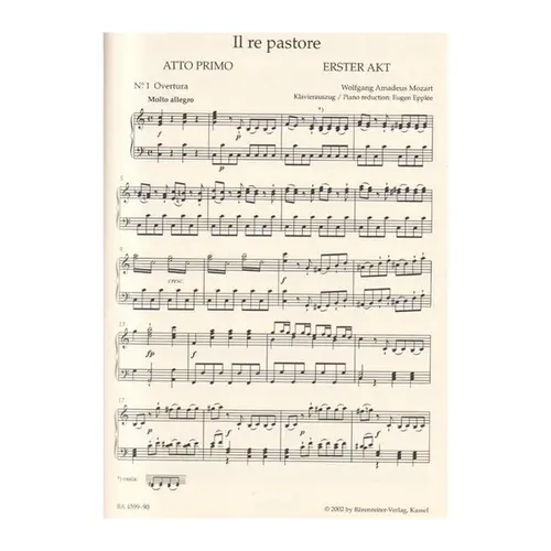 Il Re Pastore - Kv 208 (Der Konigliche Hirte) - Vocal Score