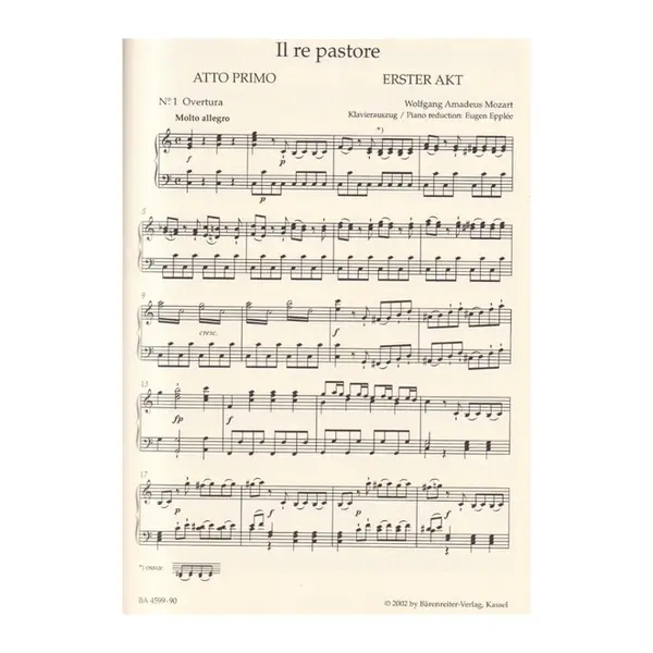 Il Re Pastore - Kv 208 (Der Konigliche Hirte) - Vocal Score