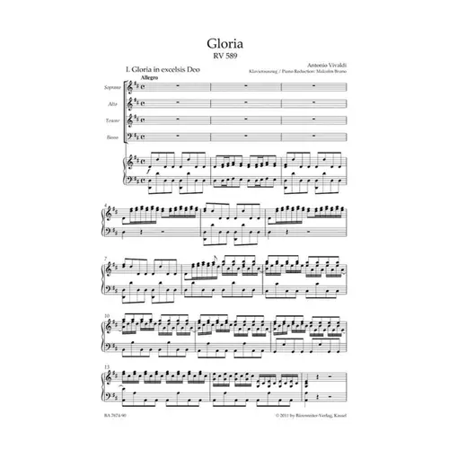 Gloria Rv 589 - Vocal Score - Urtext