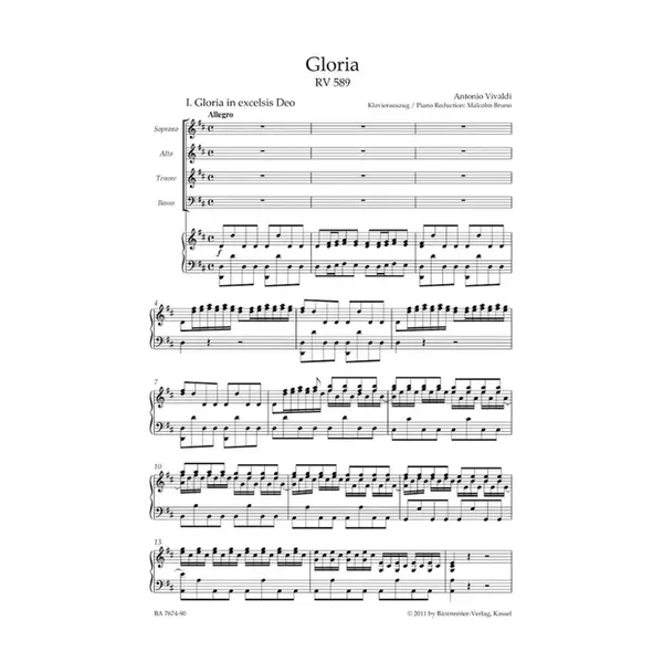 Gloria Rv 589 - Vocal Score - Urtext