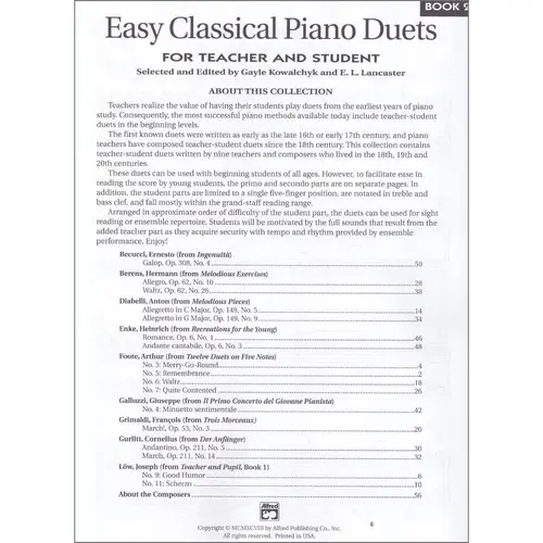 Easy Classical Piano Duets For Teacher And Student Book 2