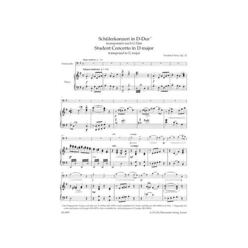 Student Concerto In D Major Op.22 (Arranged For Cello)