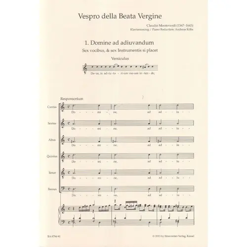 Vespro Della Beata Vergine " Marienvesper '' - Vocal Score