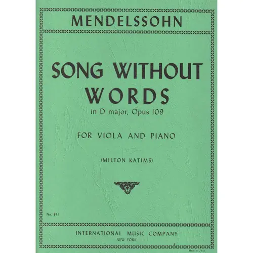 Song Without Words In D Major - Op.109 (Viola)