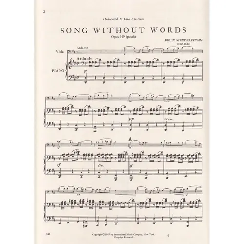 Song Without Words In D Major - Op.109 (Viola)
