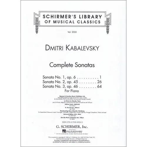 Complete Sonatas Op.6 Op.45 Op.46 For Piano