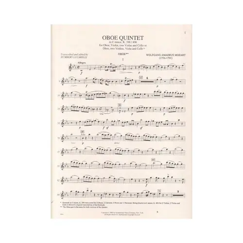 Oboe Quintet In C Minor - Kv 388/406