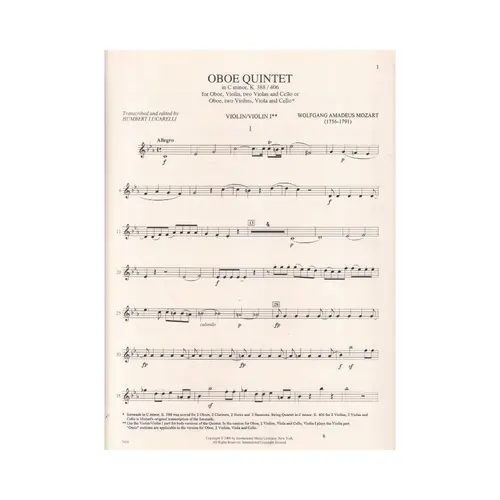 Oboe Quintet In C Minor - Kv 388/406