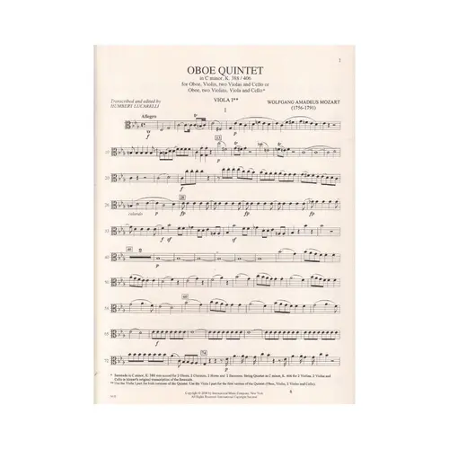Oboe Quintet In C Minor - Kv 388/406