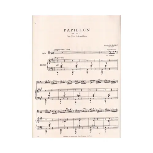Papillon (Butterfly) For Cello - Op.77
