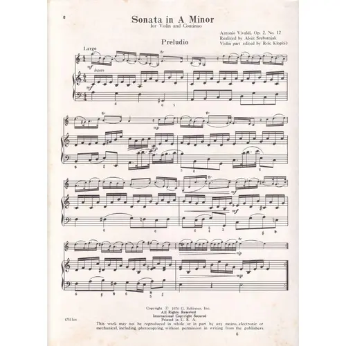 Sonata In A Minor - Op.2 N.12  (Edição Antiga)