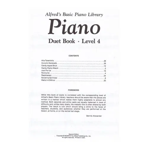 Alfred's Basic Piano library - Duet Book 4