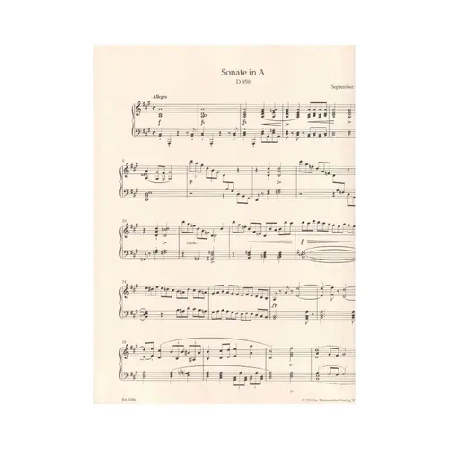 Sonate In A Fur Klavier - D 959 - Urtext