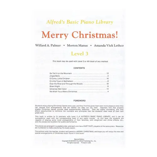 Alfred's Basic Piano Course - Merry Christmas! Book 3