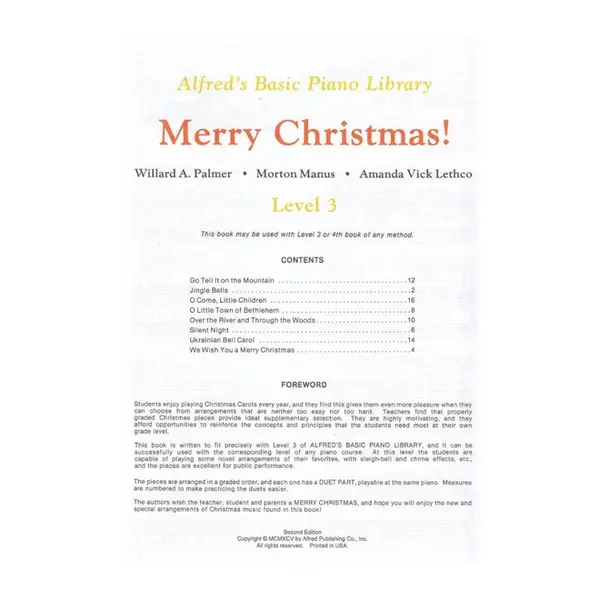Alfred's Basic Piano Course - Merry Christmas! Book 3