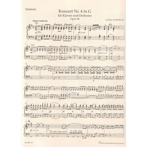 Concerto n.4 in G major Op. 58 for pianoforte and Ochestra - Urtext - piano reduction