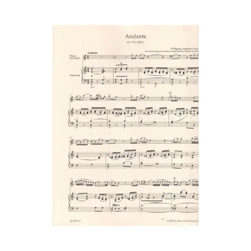 Andante In C Major For Flute And Orchestra - Kv 315 - Piano Reduction