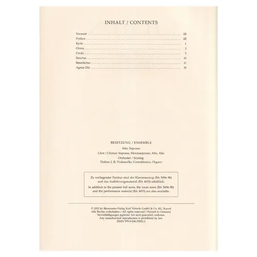 Missa Brevis St. Joannis De Deo Hob. XXII:7 '' Little Organ Mass '' - Female Choir - Score