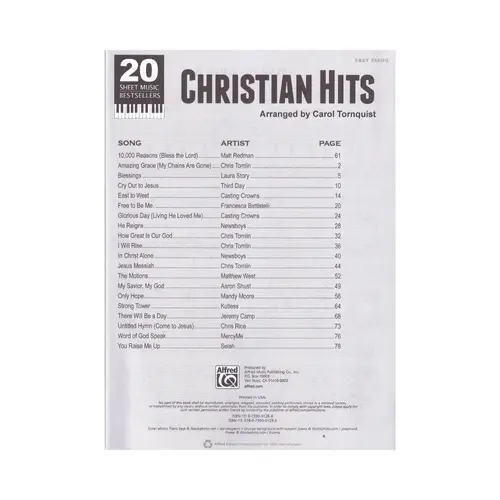 20 Sheet Music Bestsellers: Christian Hits - easy piano