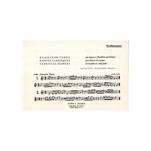 Classical Dances For C Recorder And Piano - Vol.1