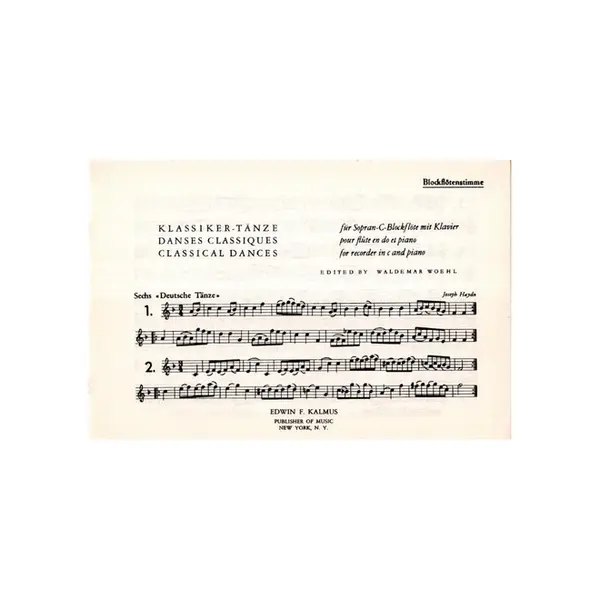 Classical Dances For C Recorder And Piano - Vol.1