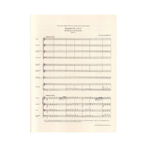 Concerto For Pianoforte And Orchestra No. 1 C Major Op. 15