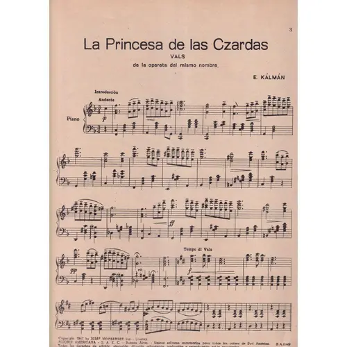 Valsa  A Princesa Das Czardas  (Edição Antiga)