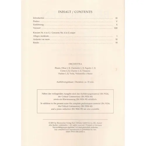 Concerto For Pianoforte And Orchestra No. 4 G Major Op. 58 - Study Score