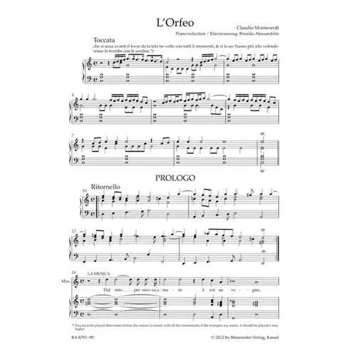 L' Orfeo - Vocal Score
