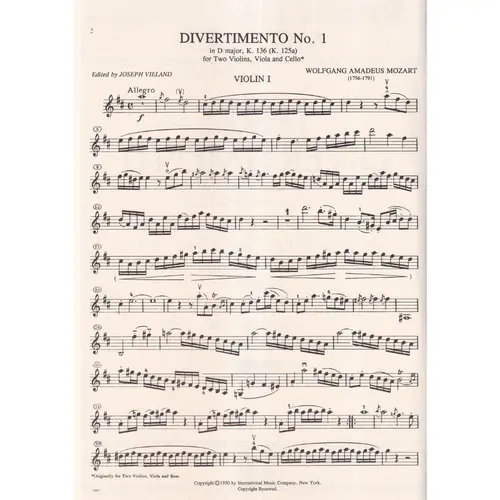 Three Divertimenti - Kv 136,  Kv 137, Kv 138 (K.125A, 125B E 125C) - Parts