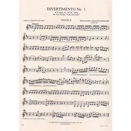 Three Divertimenti - Kv 136,  Kv 137, Kv 138 (K.125A, 125B E 125C) - Parts
