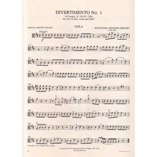 Three Divertimenti - Kv 136,  Kv 137, Kv 138 (K.125A, 125B E 125C) - Parts
